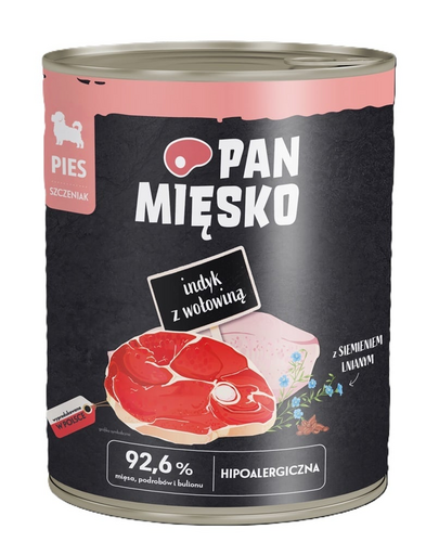 Pan Mięsko Curcan cu vită, hrană umedă pentru căței 800 g