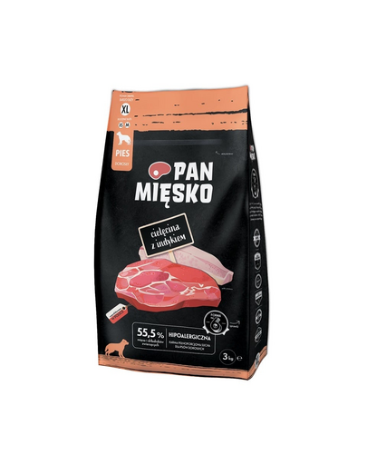 PAN MIĘSKO Hrana caine talie foarte mare, cu vitel si curcan 3kg