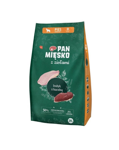 PAN MIĘSKO hrana caini talie medie M 20 kg ierburi aromatice, curcan si rata