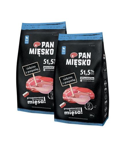 PAN MIĘSKO hrană căței crochete L 2x20 kg vițel și prepeliță