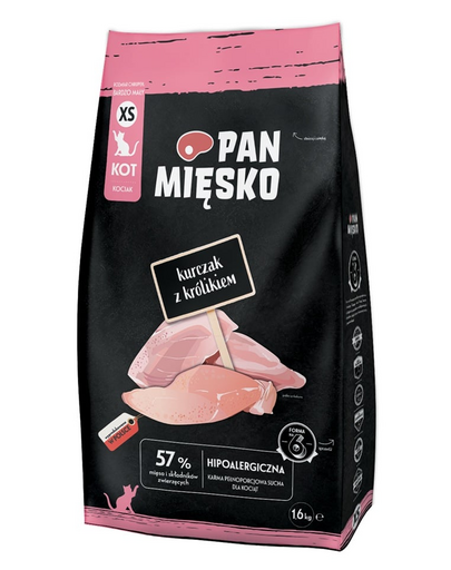 PAN MIĘSKO Pui cu iepure pentru pisoi hrană uscată crochete XS 1,6 kg