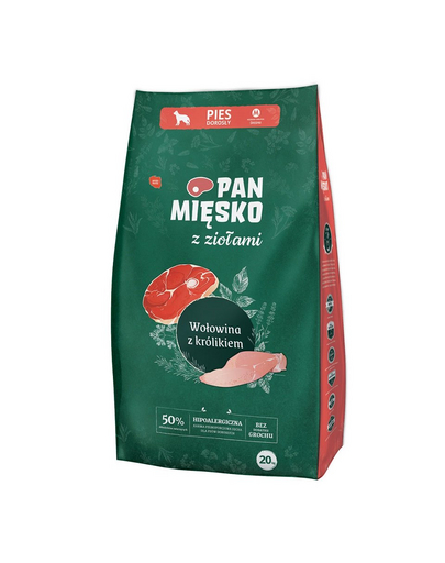 PAN MIĘSKO saci hrană câini medii M 2x20 kg vită și iepure