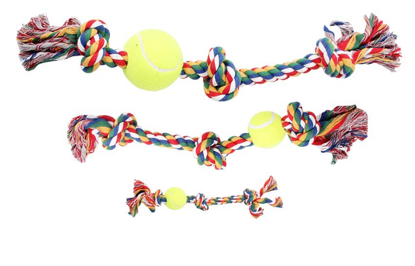 PAWISE Jucărie pentru câini Minge Tenis cu frânghie, 3 noduri
