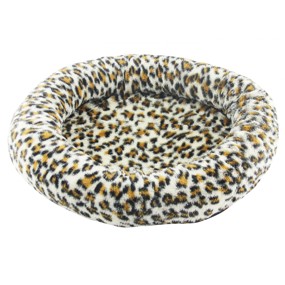 PAWISE Leopard Print, pat rotund câini și pisici, pluș, imprimeu leopard, alb și maro, 40.5x48x7.5cm - poza 2