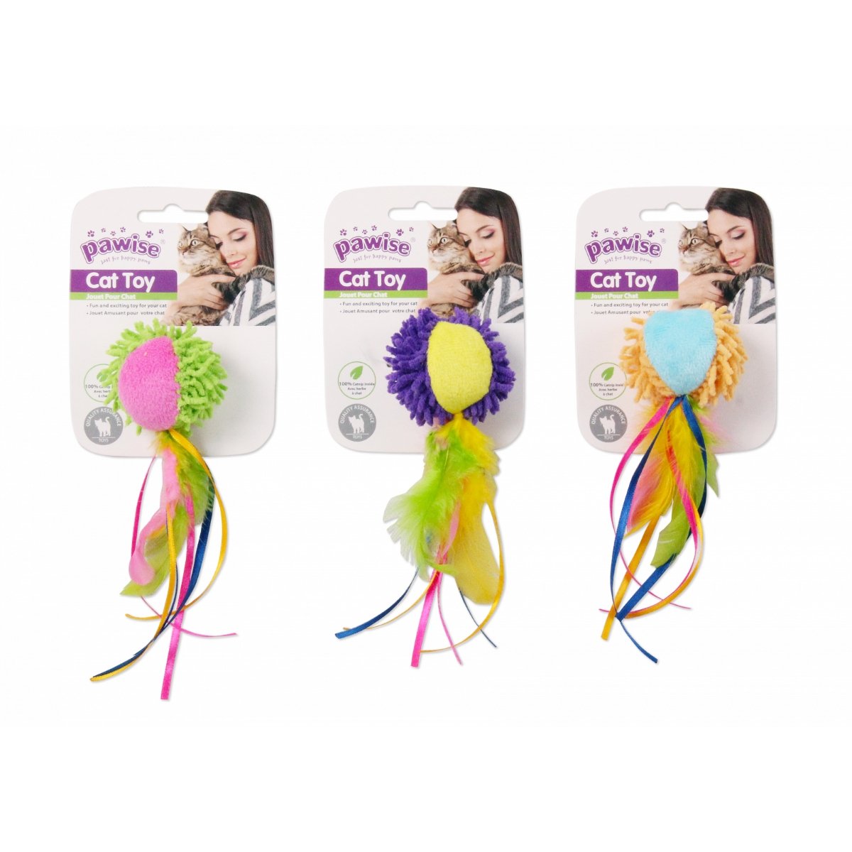 PAWISE Minge cu Pene si Panglici, jucărie de pluș pisici, pluș, catnip, activități fizice, diverse culori, 9.5 x 15 x 4.5 cm - poza 1