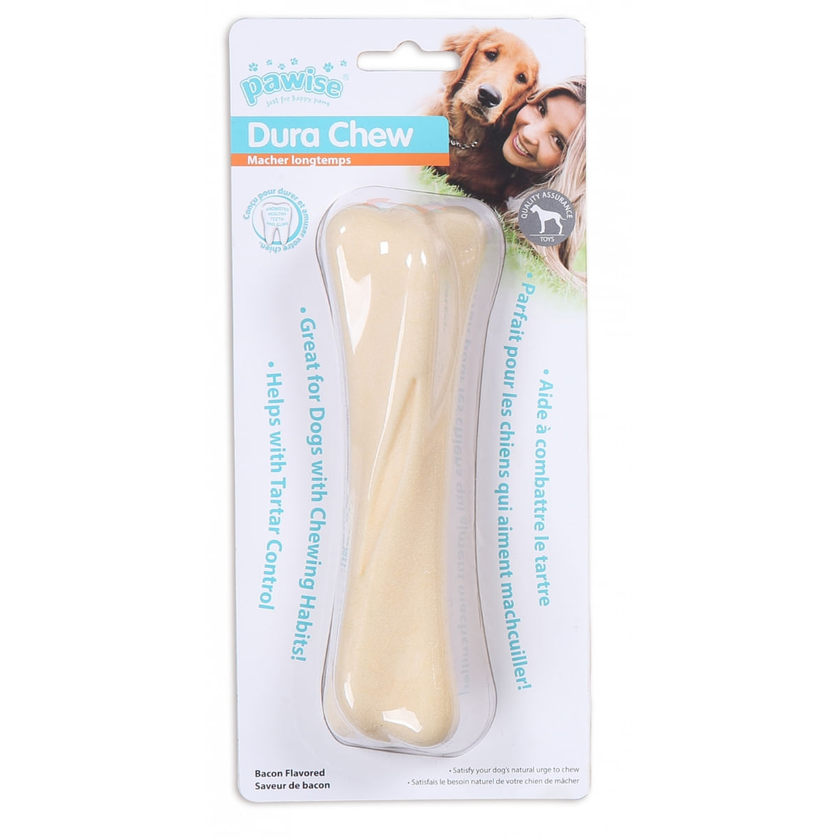 PAWISE Os, jucărie de ros câini, Bacon, M-L, cauciuc, dentiție, bej, 16.5cm