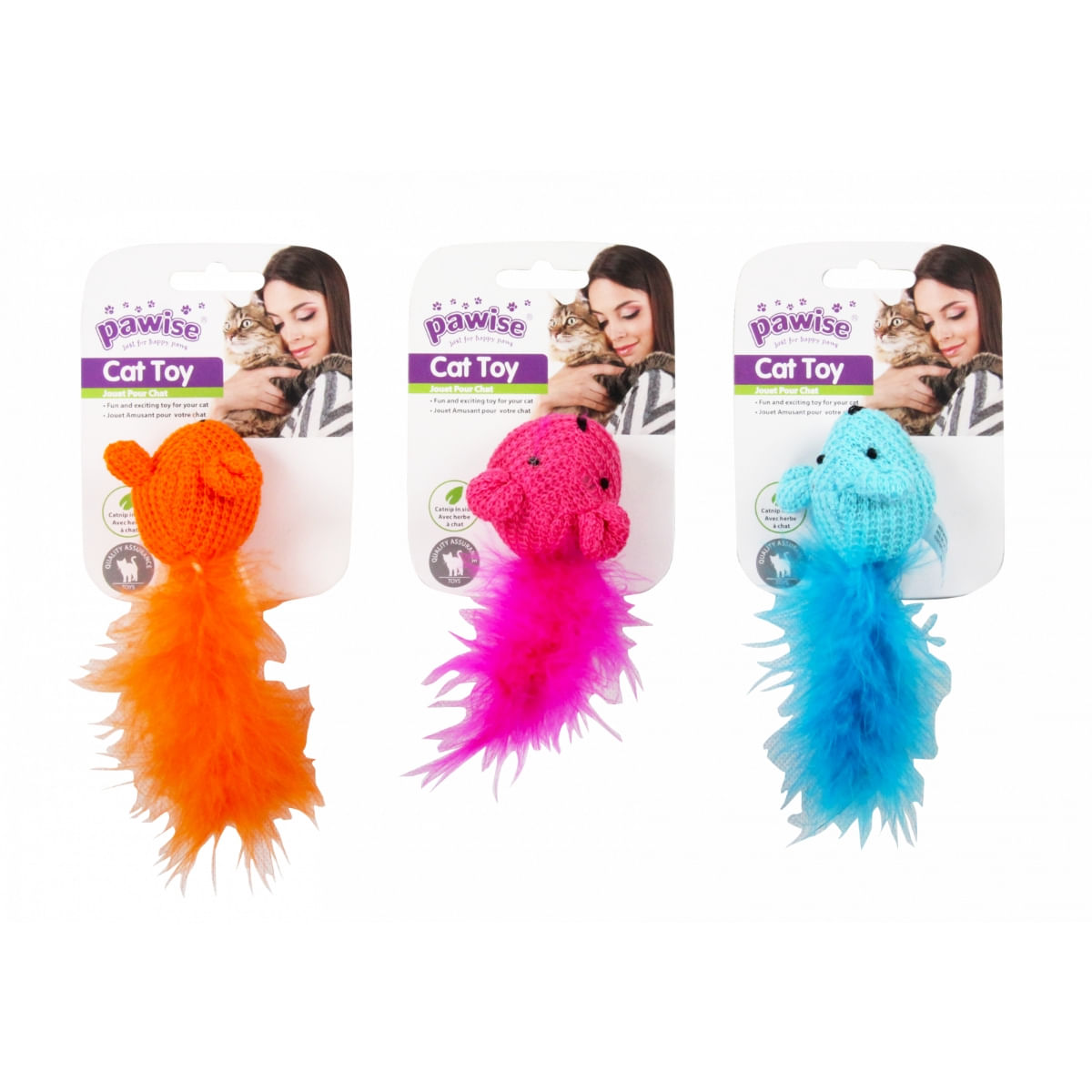 PAWISE Șoricel cu Pene, jucărie minge pisici, textil, activități fizice, diverse culori, 14 x 5.5 x 4.5 cm - poza 2