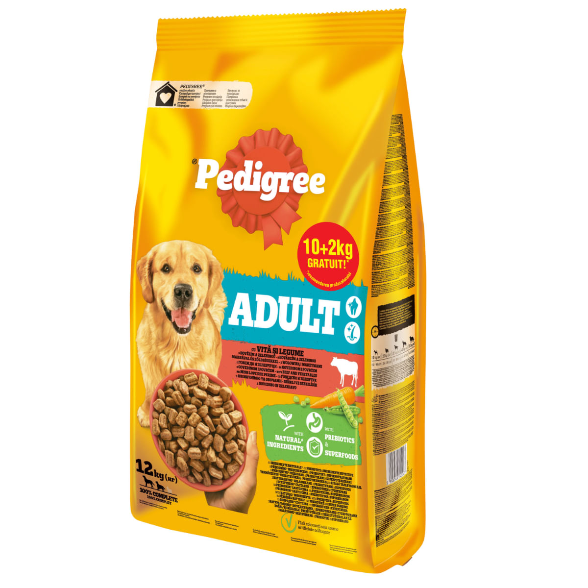 PEDIGREE Adult, M-XL, Vită și Legume, hrană uscată câini, 10+2kg GRATUIT - poza 1