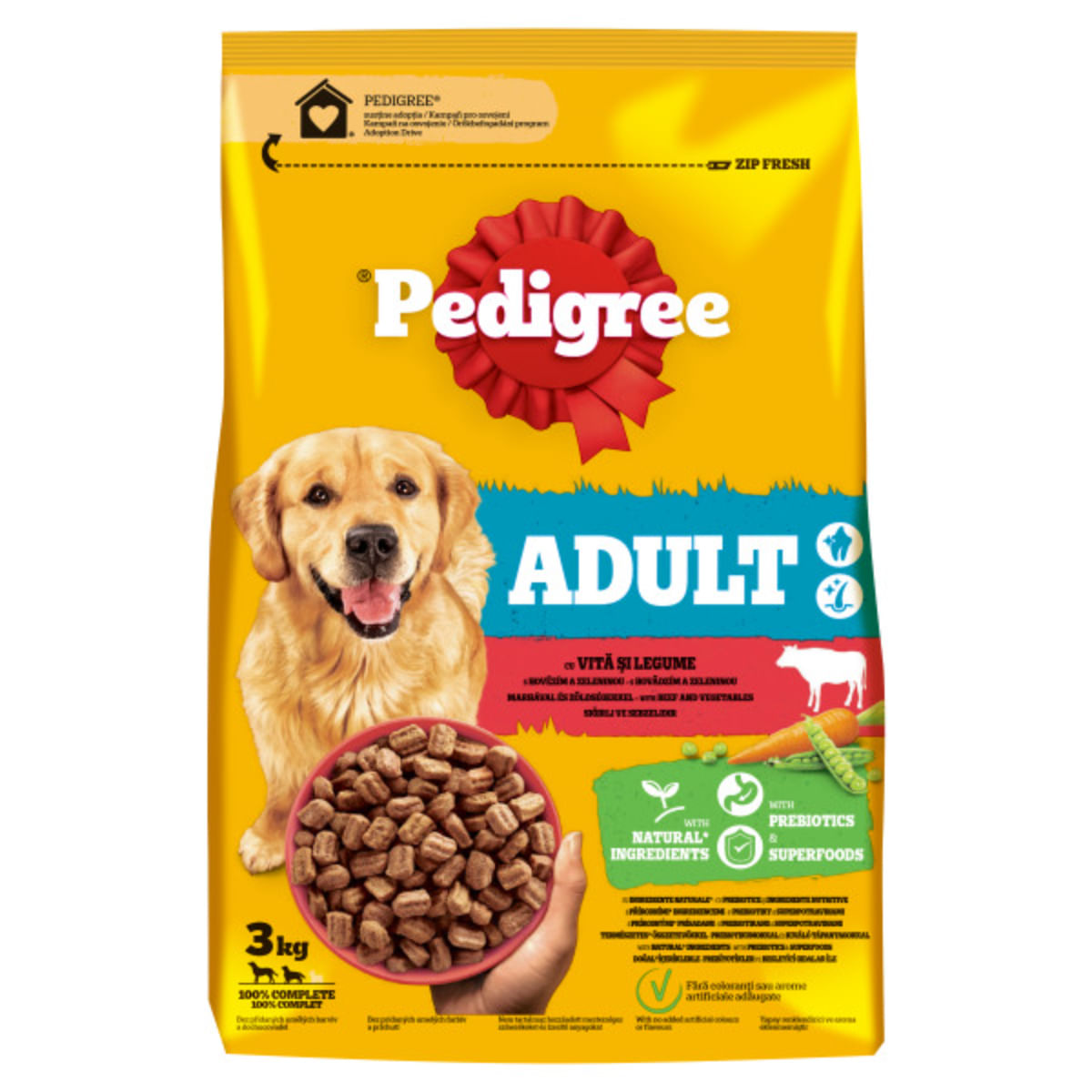 PEDIGREE Adult, M-XL, Vită și Legume, hrană uscată câini, 3kg - poza 3