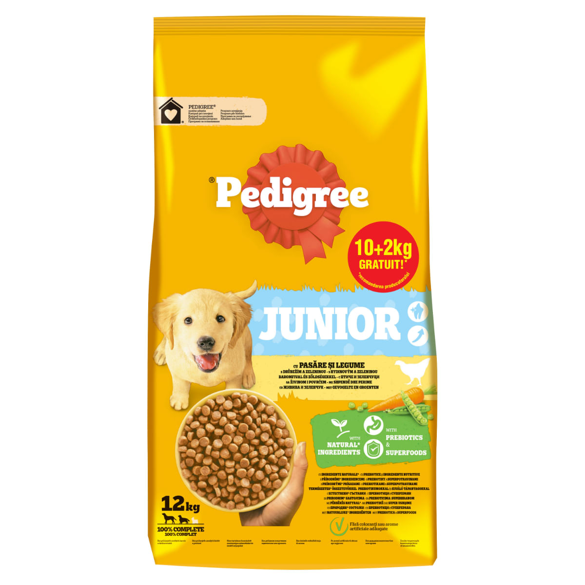 PEDIGREE Junior, M-XL, Pasăre și Legume, hrană uscată câini junior, 10+2kg GRATUIT - poza 2