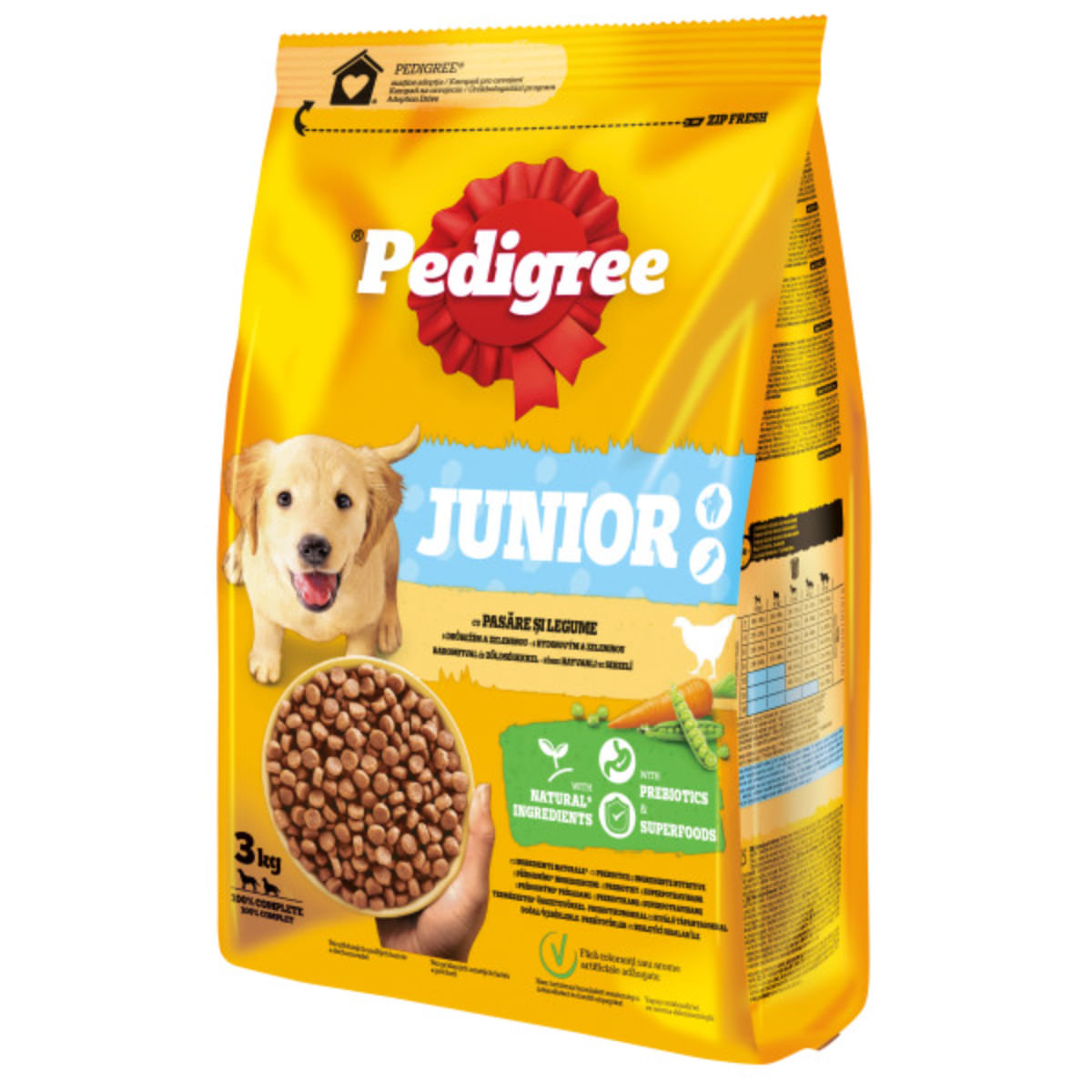 PEDIGREE Junior, M-XL, Pasăre și Legume, hrană uscată câini junior, 3kg - poza 1