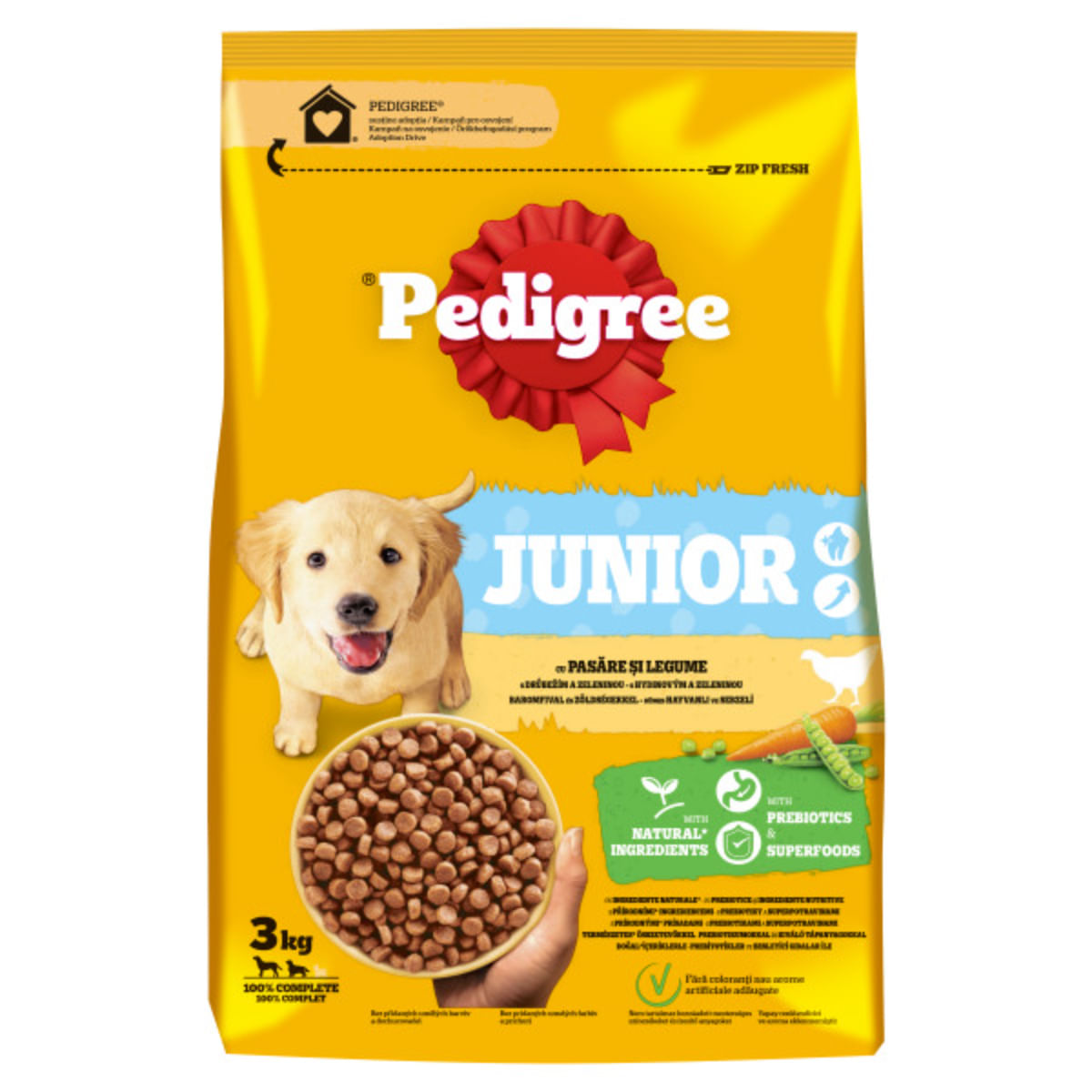 PEDIGREE Junior, M-XL, Pasăre și Legume, hrană uscată câini junior, 3kg - poza 3