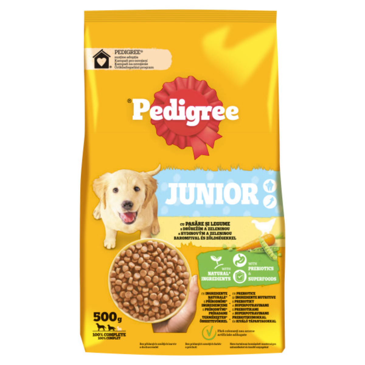 PEDIGREE Junior, M-XL, Pasăre și Legume, hrană uscată câini junior, 500g - poza 3