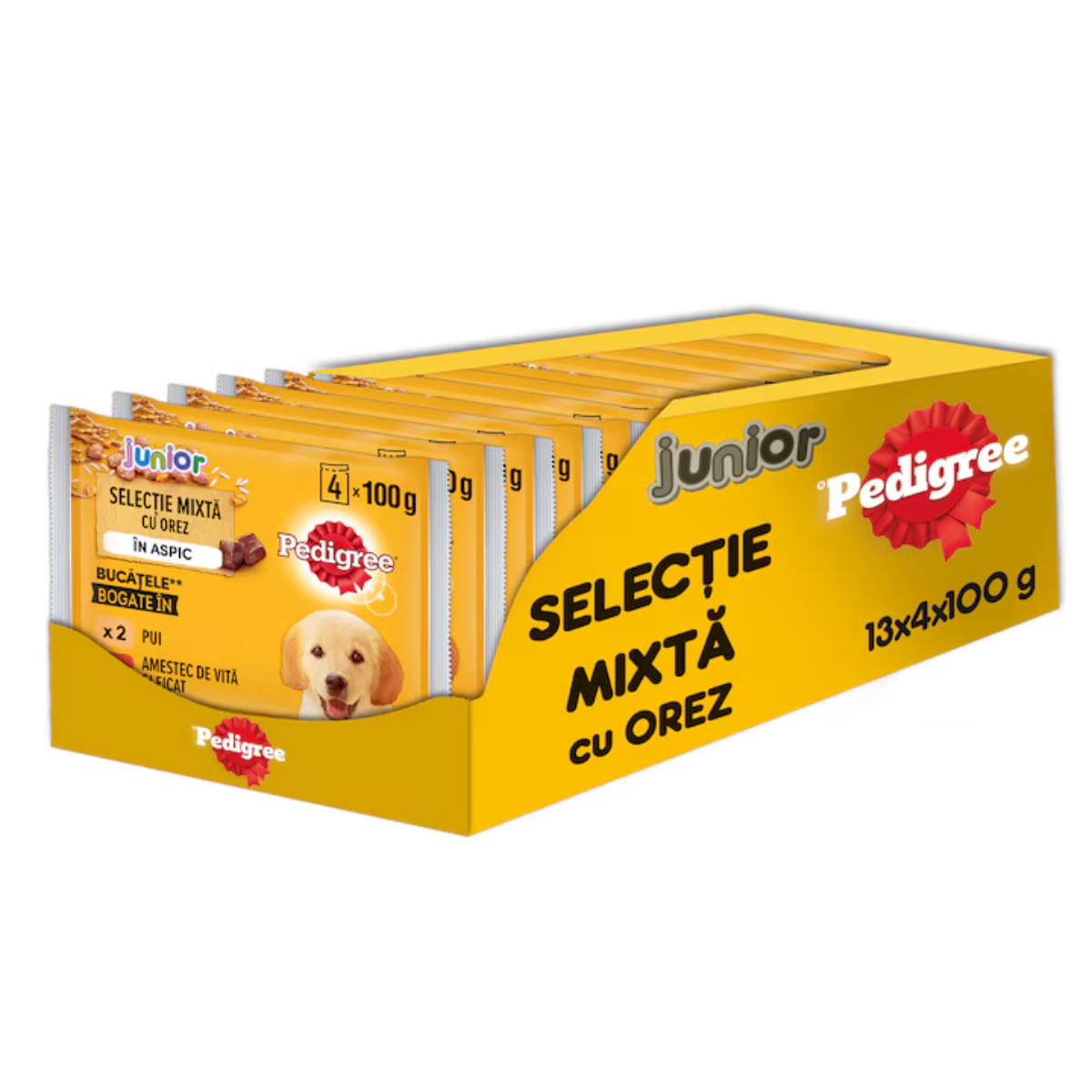 PEDIGREE Junior Selectie Mixta, XS-XL, Carne și Orez, plic hrană umedă câini junior, (în aspic), bax, 400g x 13buc - poza 2