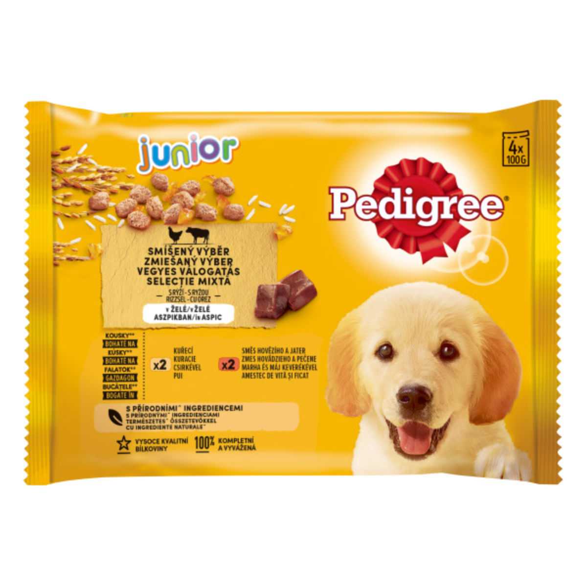 PEDIGREE Junior Selectie Mixta, XS-XL, Carne și Orez, plic hrană umedă câini junior, (în aspic), multipack, 100g x 4buc - poza 1