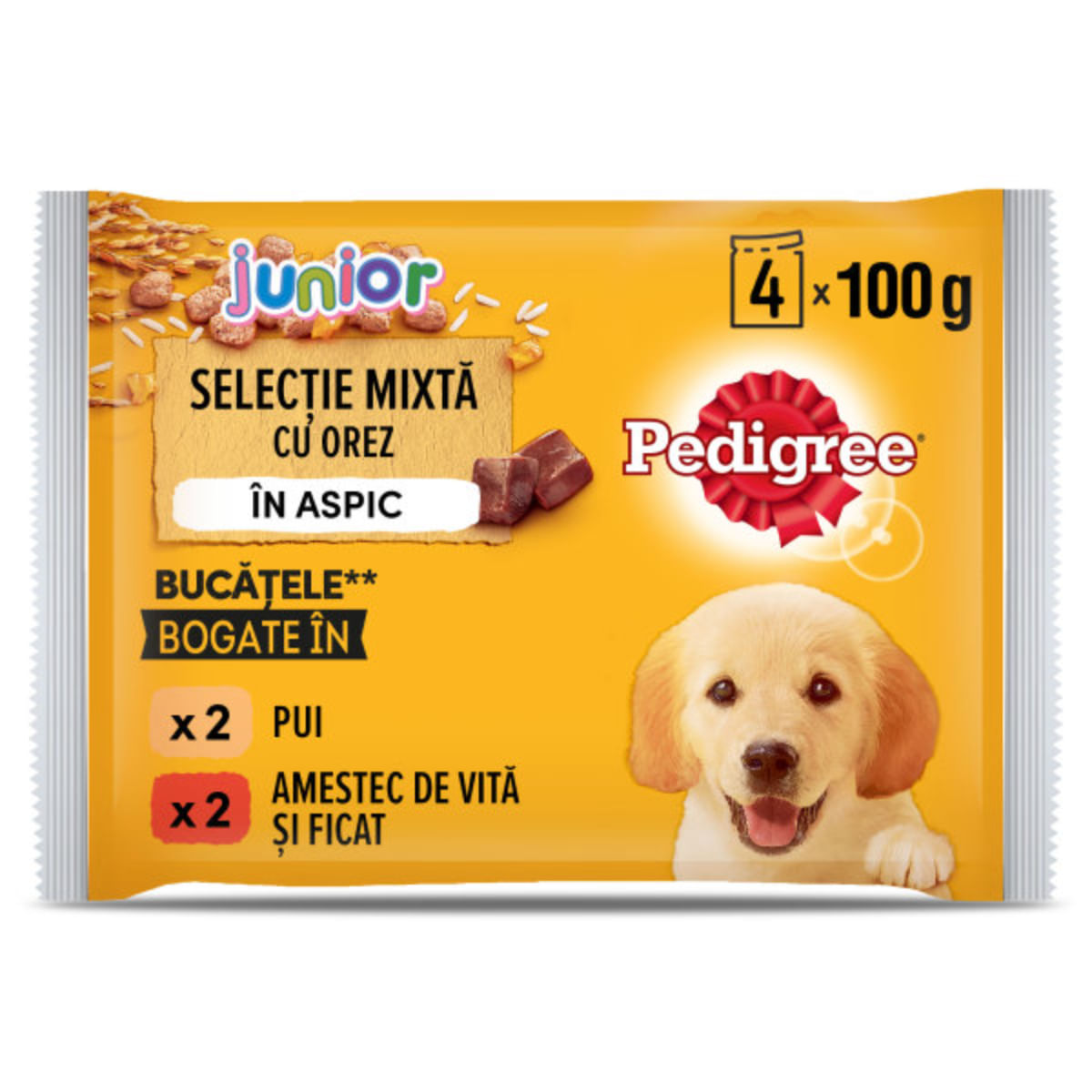 PEDIGREE Junior Selectie Mixta, XS-XL, Carne și Orez, plic hrană umedă câini junior, (în aspic), multipack, 100g x 4buc - poza 3