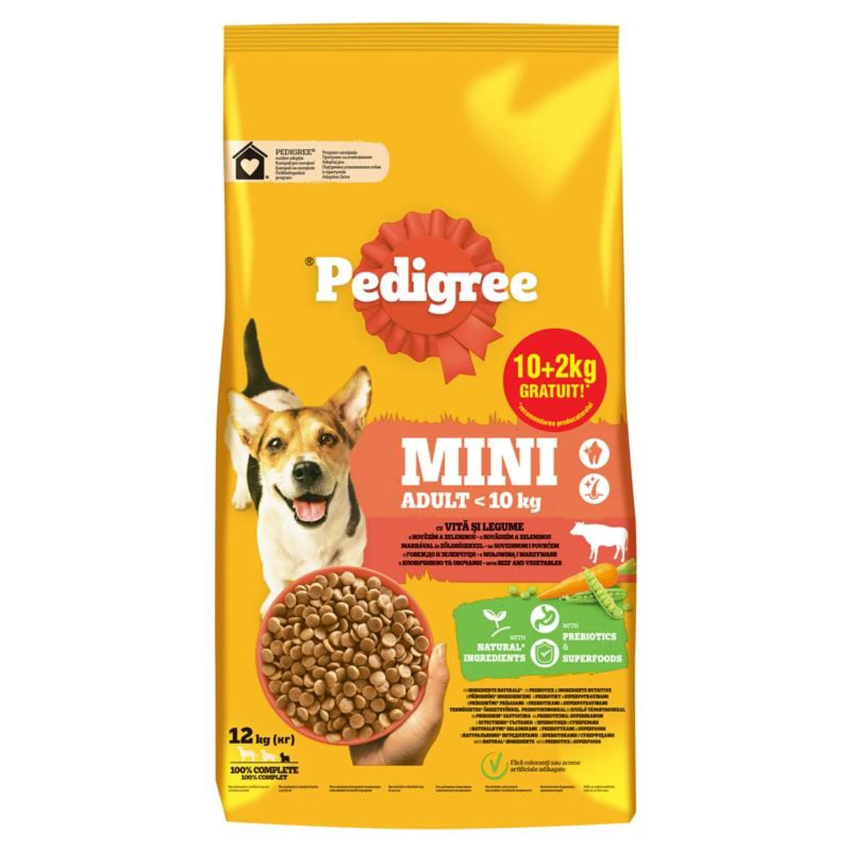PEDIGREE Mini Adult, XS-S, Vită și Legume, hrană uscată câini, 10+2kg GRATUIT - poza 1