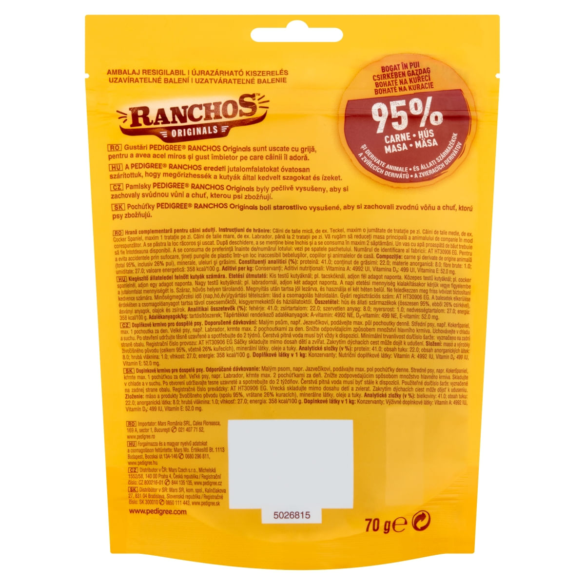 PEDIGREE Ranchos, recompense câini, fâșii uscate, Pui, 70g - poza 4