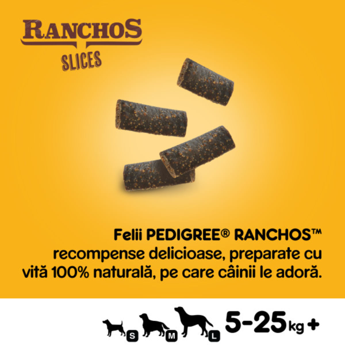 PEDIGREE Ranchos Slices, XS-XL, Vită, punguță recompense câini, 60g - poza 3