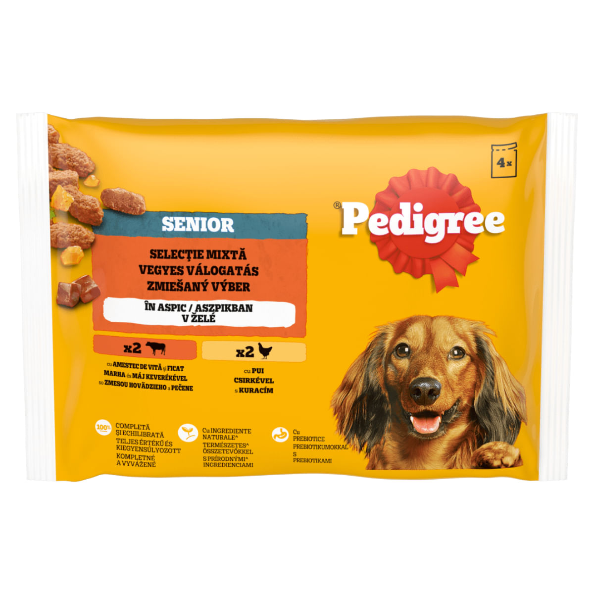 PEDIGREE Senior Mix, XS-M, Vită și Pui, plic hrană umedă câini senior, (în aspic), multipack, 100g x 4buc - poza 1