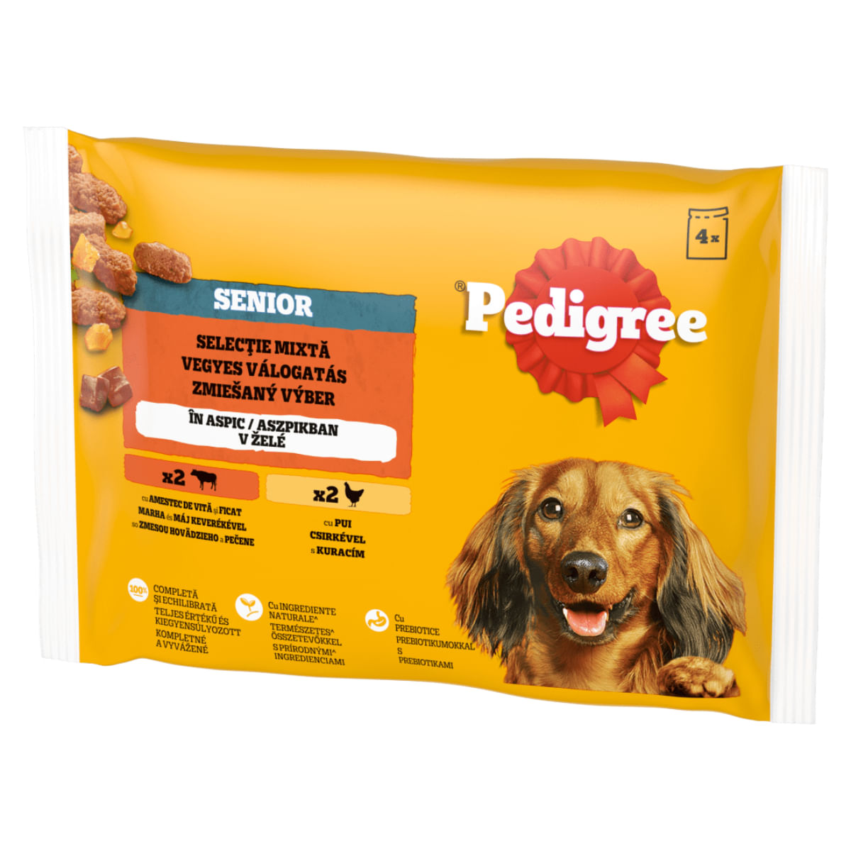 PEDIGREE Senior Mix, XS-M, Vită și Pui, plic hrană umedă câini senior, (în aspic), multipack, 100g x 4buc - poza 3
