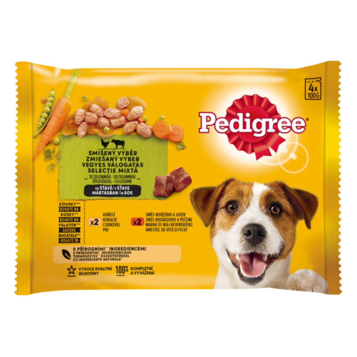 PEDIGREE, XS-XL, Vită și Pasăre, plic hrană umedă câini, (în sos), multipack, 100g x 4buc - poza 1