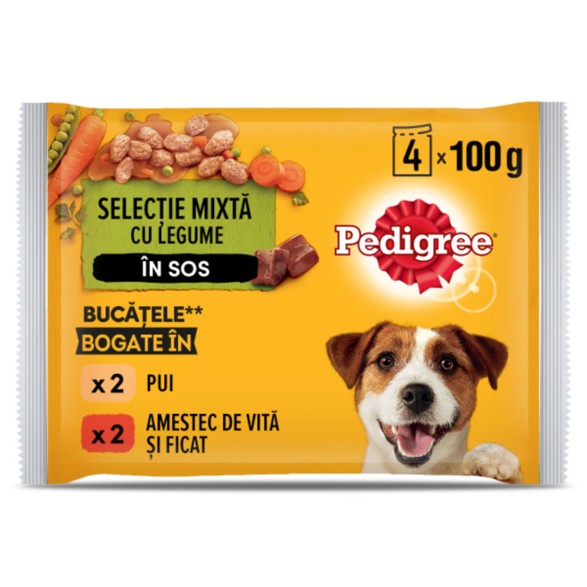 PEDIGREE, XS-XL, Vită și Pasăre, plic hrană umedă câini, (în sos), multipack, 100g x 4buc - poza 3