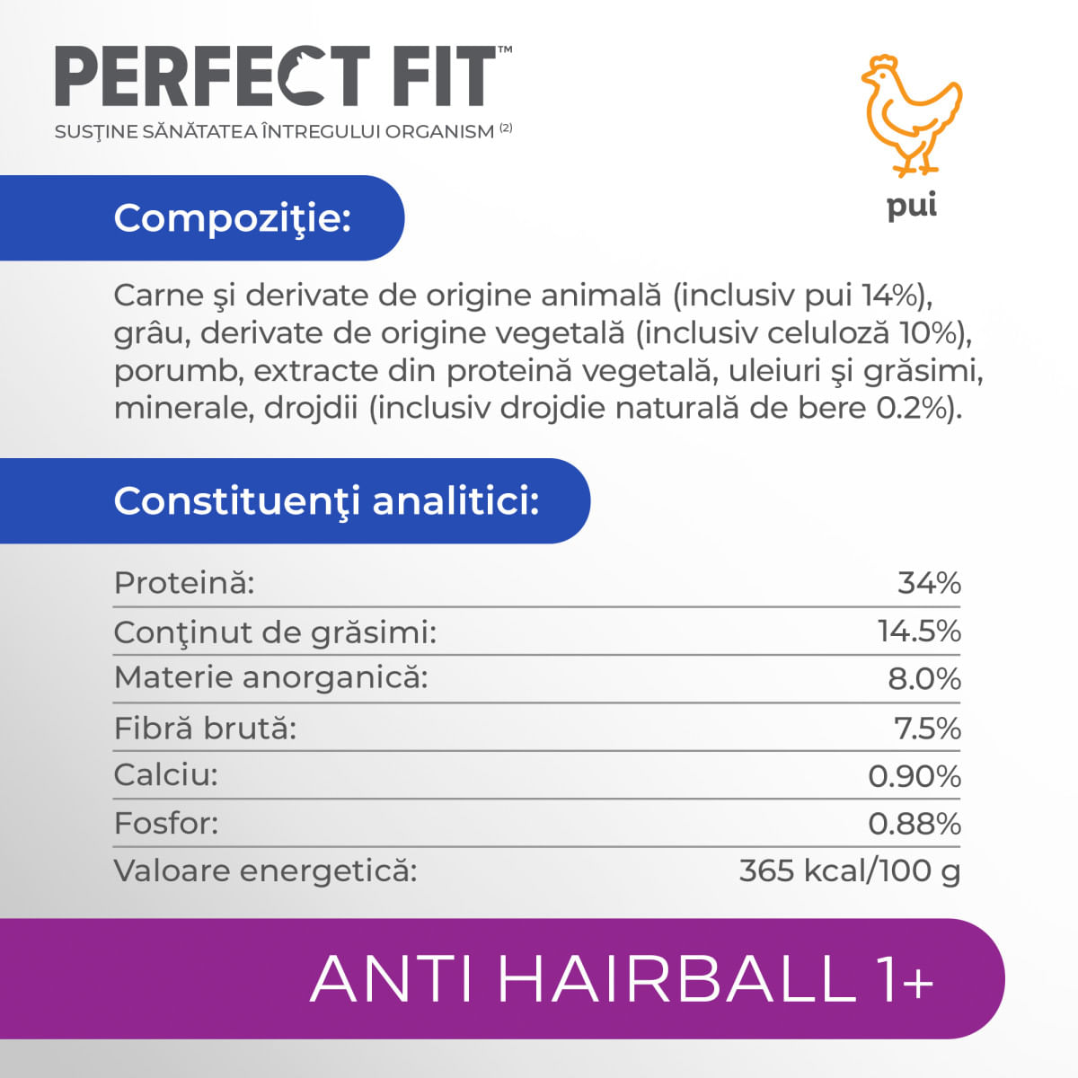 PERFECT FIT Anti Hariball 1+, Pui, hrană uscată pisici, limitarea ghemurilor de blană, 1.4kg - poza 4