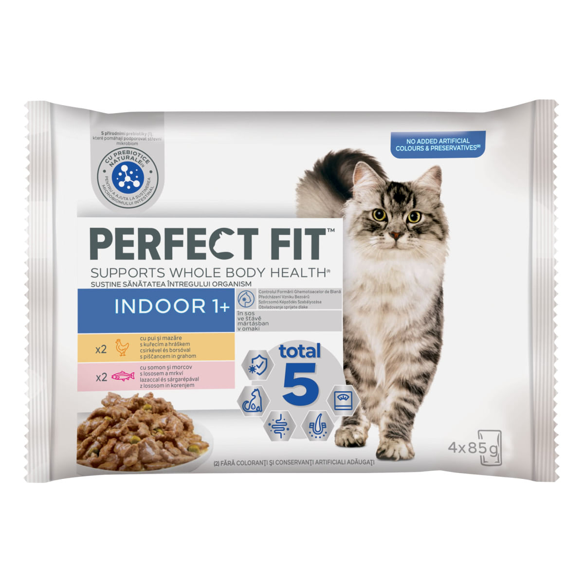 PERFECT FIT Cat Indoor 1+, Pui, Somon, plic hrană umedă pisici, (în sos), multipack, 85g x 4buc - poza 2