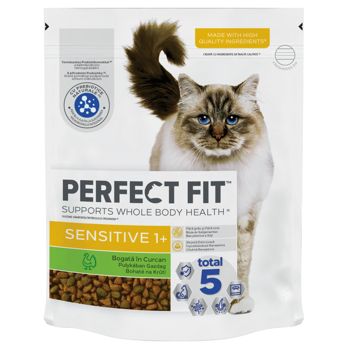PERFECT FIT Cat Sensitive 1+, Curcan, hrană uscată pisici, sistem digestiv, 750g - poza 2