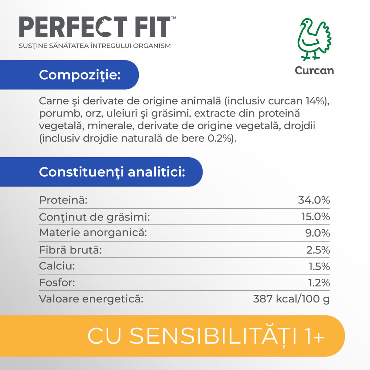 PERFECT FIT Cat Sensitive 1+, Curcan, hrană uscată pisici, sistem digestiv, 7kg - poza 3