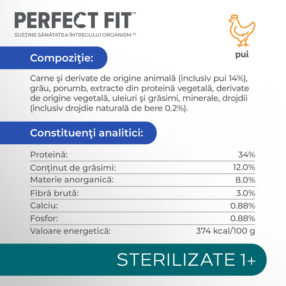 PERFECT FIT Cat Sterile 1+, Pui, hrană uscată pisici sterilizate, 7kg - poza 3