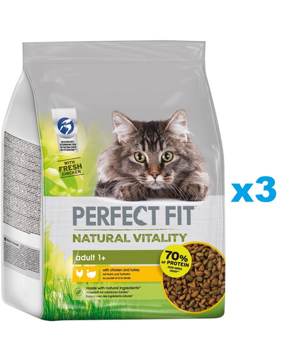 PERFECT FIT Natural Vitality 3x2,4 kg hrana pui si curcan pentru pisica adulta