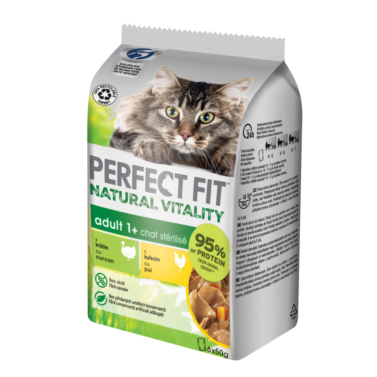PERFECT FIT Natural Vitality, Curcan și Pui, plic hrană umedă fără cereale pisici, (în sos), multipack, 50g x 6buc - poza 1