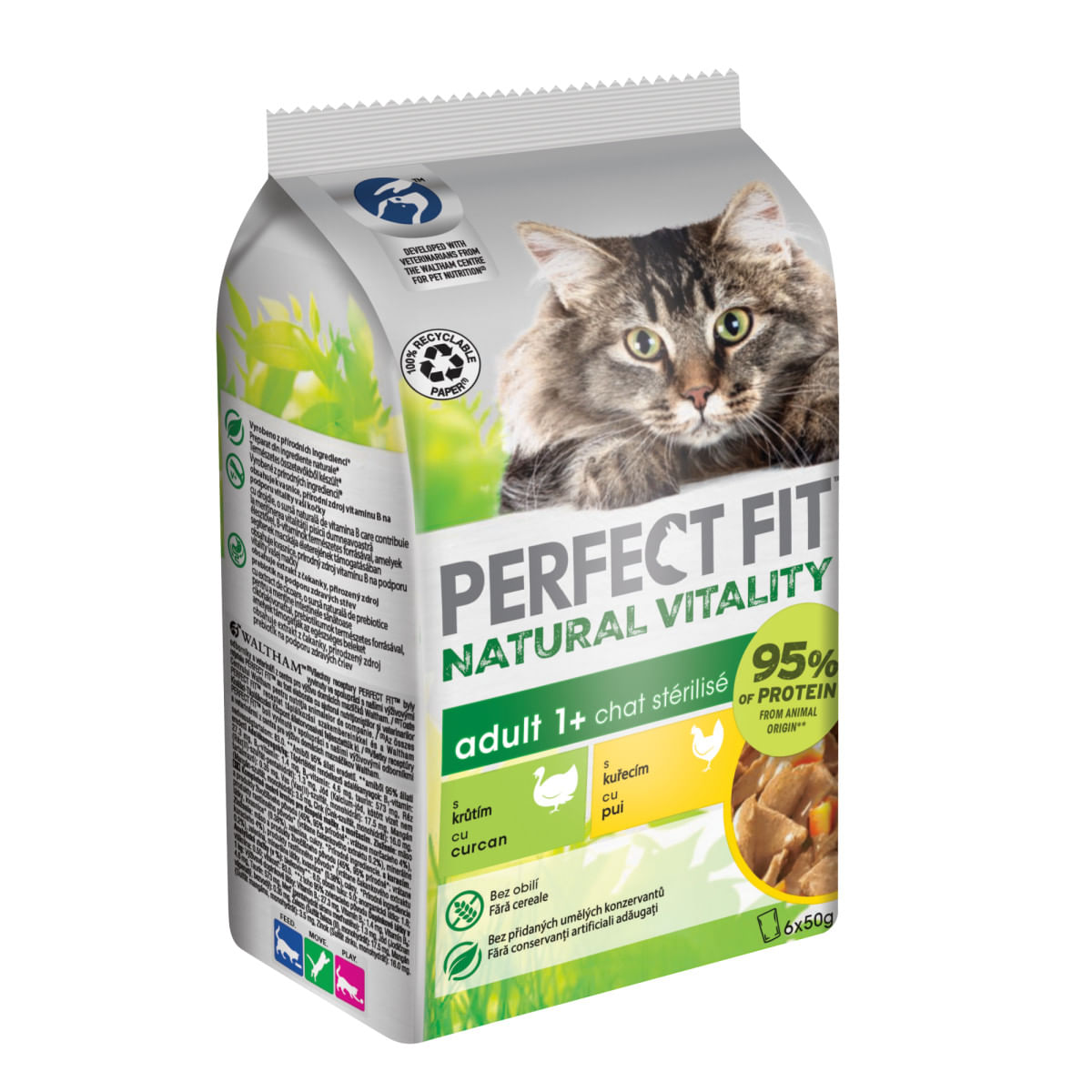 PERFECT FIT Natural Vitality, Curcan și Pui, plic hrană umedă fără cereale pisici, (în sos), multipack, 50g x 6buc - poza 3