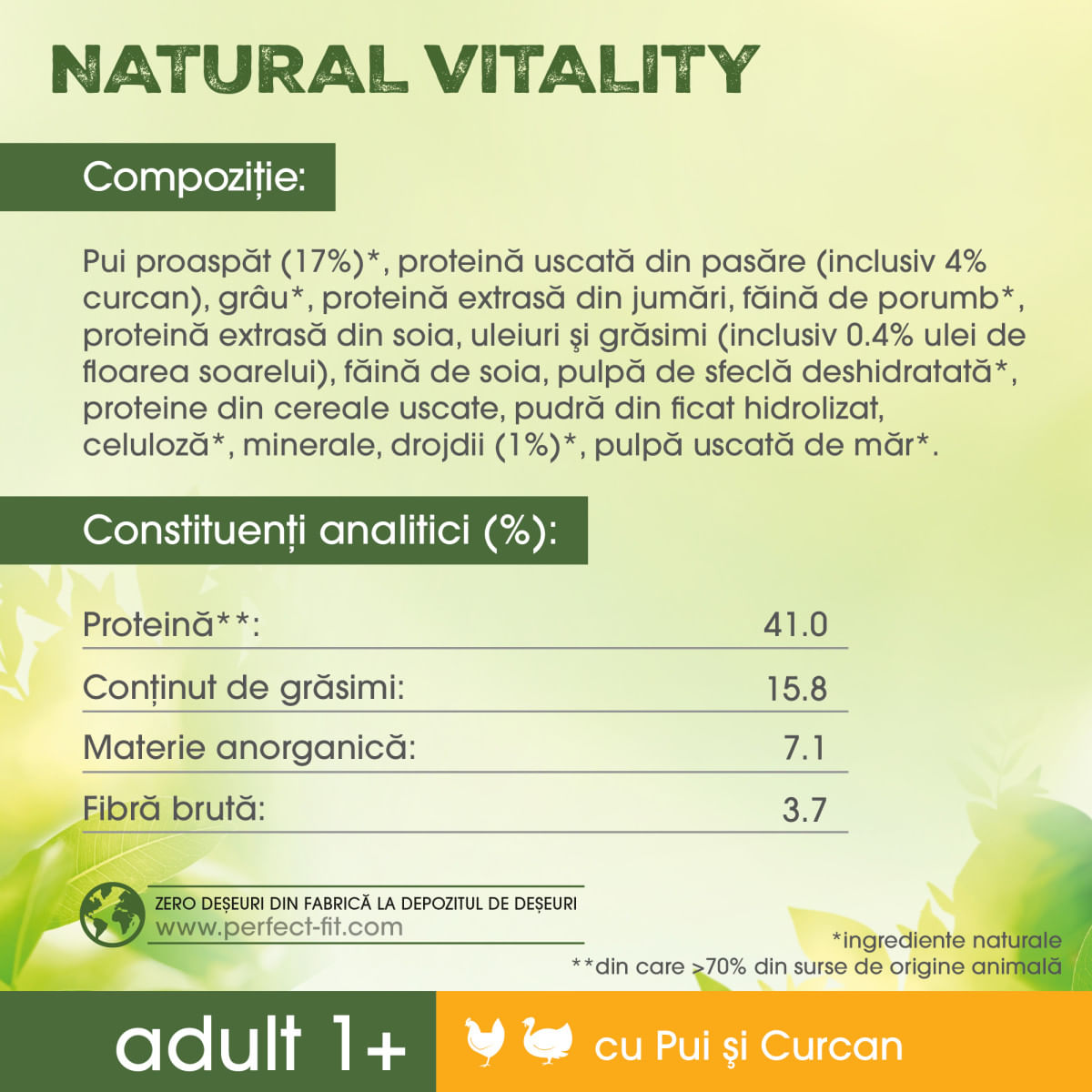 PERFECT FIT Natural Vitality, Pui și Curcan, hrană uscată pisici, 650g - poza 3