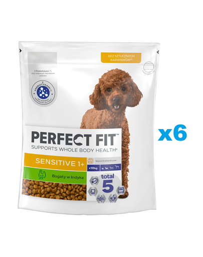 PERFECT FIT Sensitive 1+ bogat in curcan 6x825 g hrana caine adult talie mica, sistem digestiv sensibil