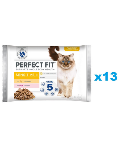 PERFECT FIT Sensitive 1+ plicuri in sos pisica adulta 52x85 g cu pui si somon