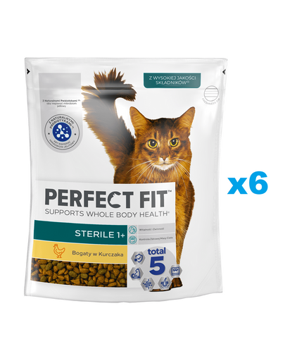 PERFECT FIT Sterile 1+ 6x750 g Mancare uscata pisici sterilizate, cu pui
