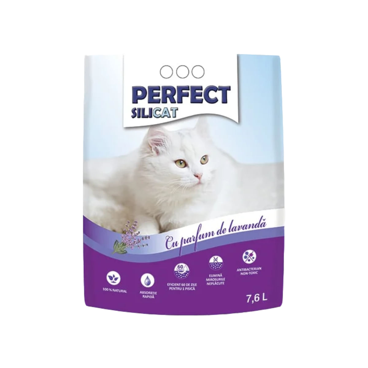 PERFECT SILICAT, Lavanda, așternut igienic pisici, granule, silicat, neaglomerant, neutralizare mirosuri, 7.6l - poza 1