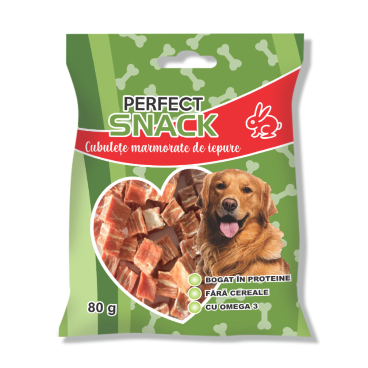 PERFECT SNACK Cubulete Marmorate, XS-XL, Iepure, punguță recompense fără cereale câini, 80g - poza 2