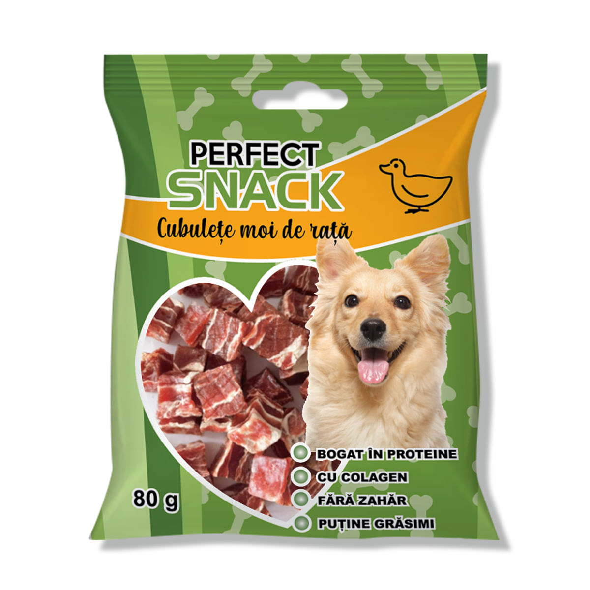 PERFECT SNACK Cubulete Moi, XS-XL, Rață, punguță recompense câini, 80g - poza 2