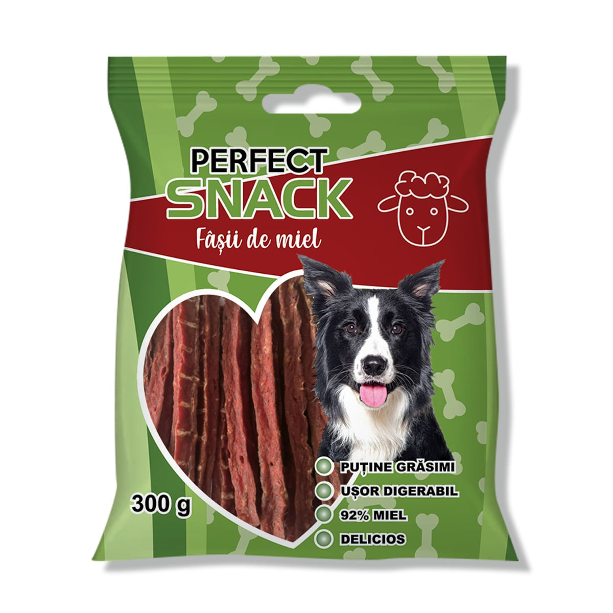 PERFECT SNACK Fâșii, XS-XL, Miel, punguță recompense câini, 300g - poza 2