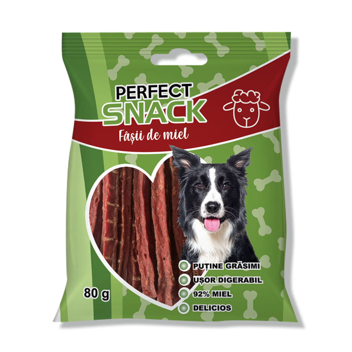 PERFECT SNACK Fâșii, XS-XL, Miel, punguță recompense câini, 80g - poza 2