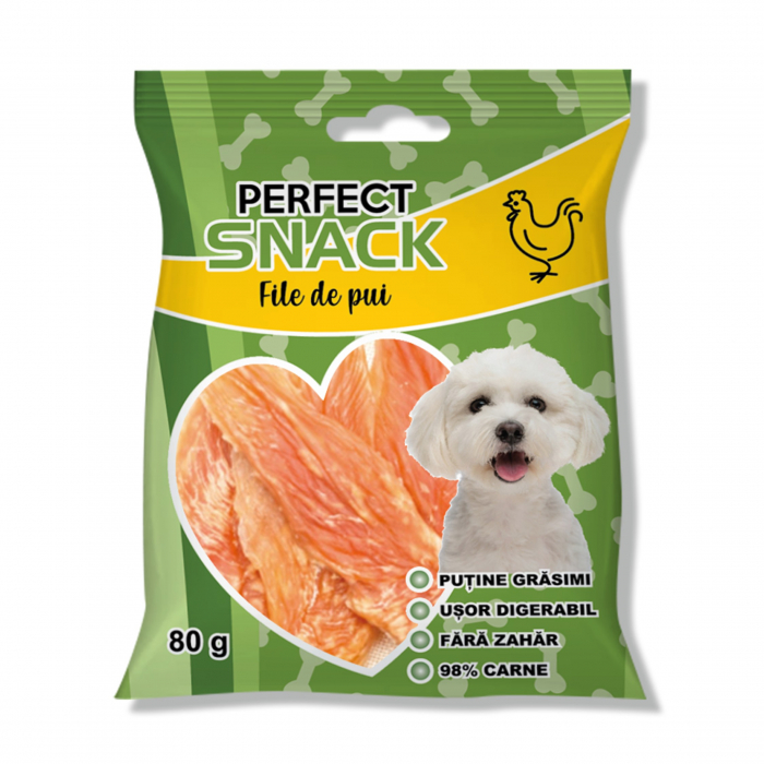 Perfect Snack, recompense delicioase pentru caini, File pui, 80 g