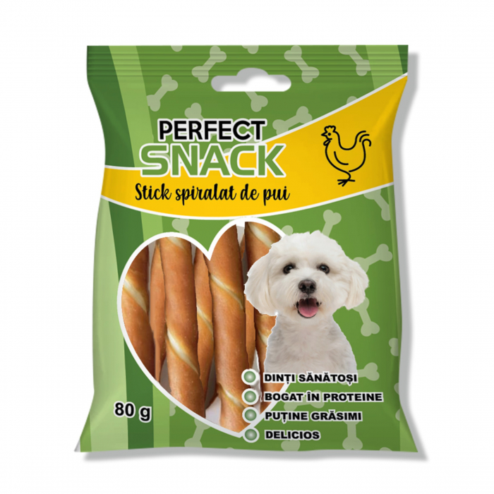 Perfect Snack, recompense delicioase pentru caini, Stick spiralat de pui, 80 g