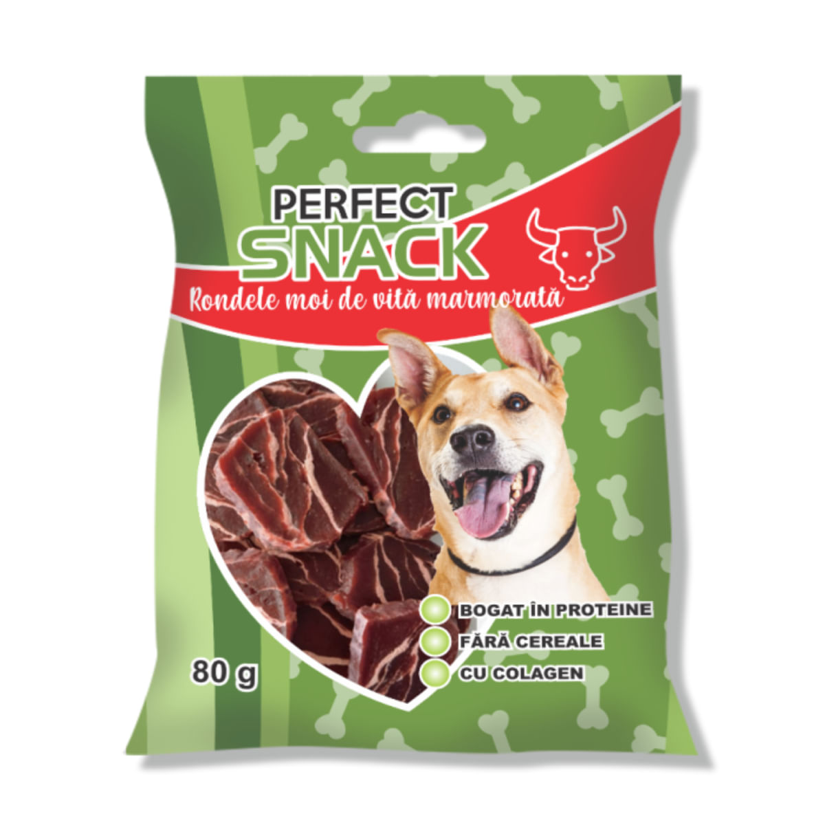 PERFECT SNACK Rondele Marmorate, XS-XL, Vită, punguță recompense fără cereale câini, 80g - poza 1