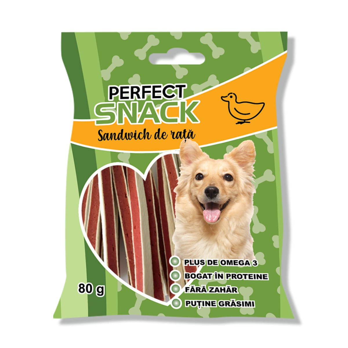 PERFECT SNACK Sandwich, XS-XL, Rață, punguță recompense câini, 80g - poza 2