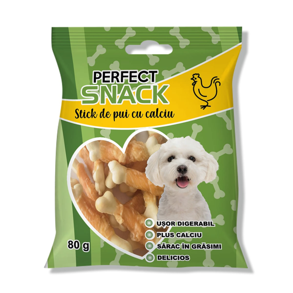 PERFECT SNACK Stick de Pui cu Calciu, XS-XL, Pui, punguță recompense câini, 80g - poza 1