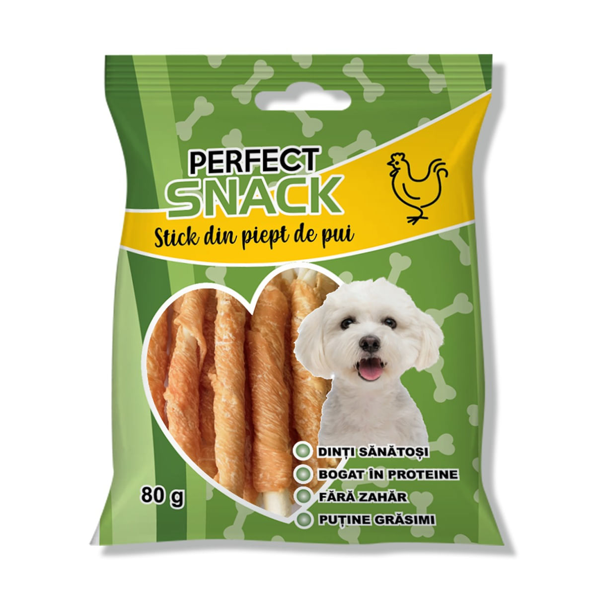 PERFECT SNACK Stick Piept, XS-XL, Pui, punguță recompense câini, 80g - poza 1